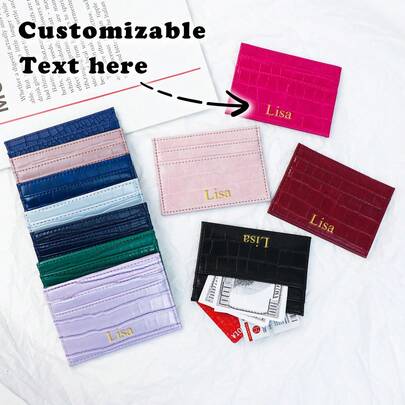 1pc Personalized Foil-Stamped Lettering Name Design Crocodile Leather Pattern Simple Chic Ins-Style Multifunctional Women Gift Purse Card Holder Coin Wallet Birthday Gift For Women Wallet Mini Wallet Purse Wallet Small Wallet Cute Wallet Wristlet Wallet
