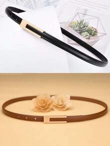 1pc Vintage Thin Waist Belt With Geometric Shape Metal Decor Buckle, Simple, Fashionable, Versatile, Suitable For Skirts, Suits, S And Elegant Women Summer, School Fall, Autumn, Halloween