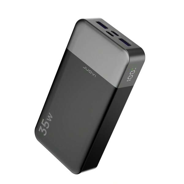JUOVI 35W 20000mAh Alimentatore di backup per telefono cellulare con ricarica super rapida, display LED integrato, 4 interfacce per 4 dispositivi contemporaneamente, compatibile con telefono, tablet, computer (nero)