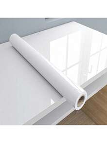 1roll  White Furniture, Bright White Kitchen Vinyl Adhesive Paper  Self-Adhesive Wallpaper For Cabinets, Tables, And Waterproof Doors