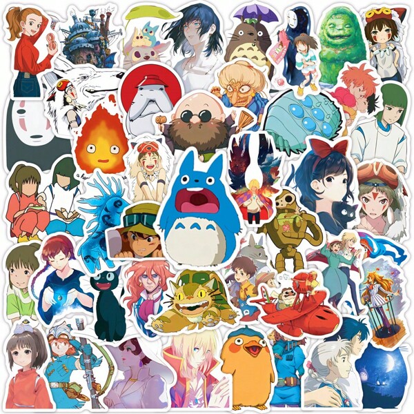 bandai 50 Hayao Miyazaki Stickers, Japanese Anime Cartoon Notebook Diy Water Cup Waterproof Decorative Graffiti Stickers, School Supplies,Back To School