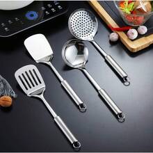 Kochbesteck-Set Küchenhelfer Küchenutensilien 12 Stück Edelstahl Silikon Küchenset (Spiegelpolitur, Rostfrei & Spülmaschinenfest, mit Aufhängeösen, Professionelles Küchengeschirr, Kochzubehör - Silber - Übersicht 7