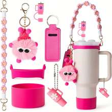 7 piezas de accesorios para la Copa : correa para asa de botella de agua, protector de silicona para taza, soporte para lápiz labial, dijes de llavero y dijes para asa, accesorios de tapa para funda de pajita, compatible con Cup de 40oz/30oz, artículos escolares