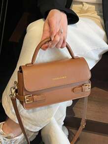 Bolso cuadrado con solapa, bolso de mano de mujer de piel sintética de moda, bolso bandolera elegante con decoración de cadena