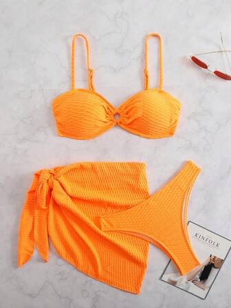 2 ชิ้น ชุดว่ายน้ำสตรี 2025 ลายสปาเก็ตตี้เชือก ไบกินิพร้อมวงรีดหน้าและสายตรงหลัง ชุดว่ายน้ำถัก สำหรับชายหาด สระว่ายน้ำ การเดินทาง การแสดงและฟิตเนส