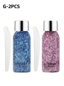 1 pieza/2 piezas Gel con glitter holográfico de 30 ml con una cuchara, brillo de larga duración resistente al agua para actuaciones en el escenario, tema de sirena, brillo resplandeciente