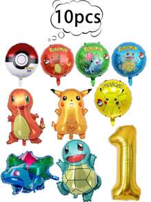 pokemon 10 piezas de globos con temática de Pokemon, globos de Pikachu, pequeños dragones de fuego, globos decorativos de la tortuga Jenni para fiesta de cumpleaños