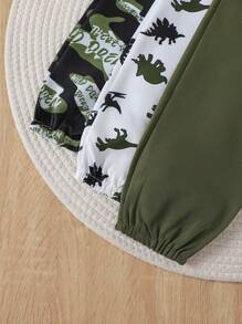 3pcs/Set Casual Sports Dinosaur & Camouflage Print Pants, Suitable For Spring, Summer And Autumn