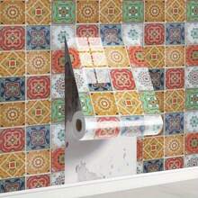 Bohemian Tile Sticker Roll - Self-Adhesive, Waterproof & Oil-Resistant Wallpaper For Kitchen, Bathroom, Cabinet & TV Wall Upgrade, Vinyl Material, Random Pattern Match, Easy To Apply & Remove, Kitchen Wall Decor | Artistic Wallpaper Design | Easy Removal, Wallpaper For Walls - Multicolor - View 2