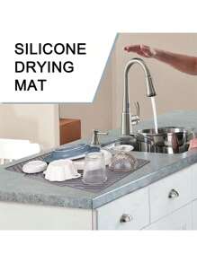 1PC Non-Slip Silicone Kitchen Mat With Drain Slots, Dish Drainer Pad For Sink Or Countertop, Quick Drying Mat For Pots, Pans, And Utensils, Heavy Duty Countertop Protector.