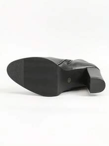 Knee High Boots For Women Chunky Heel Rounded Toe Womens Tall Boots Side Zipper Boots For Winter Fall - 黑色 - 查看 7