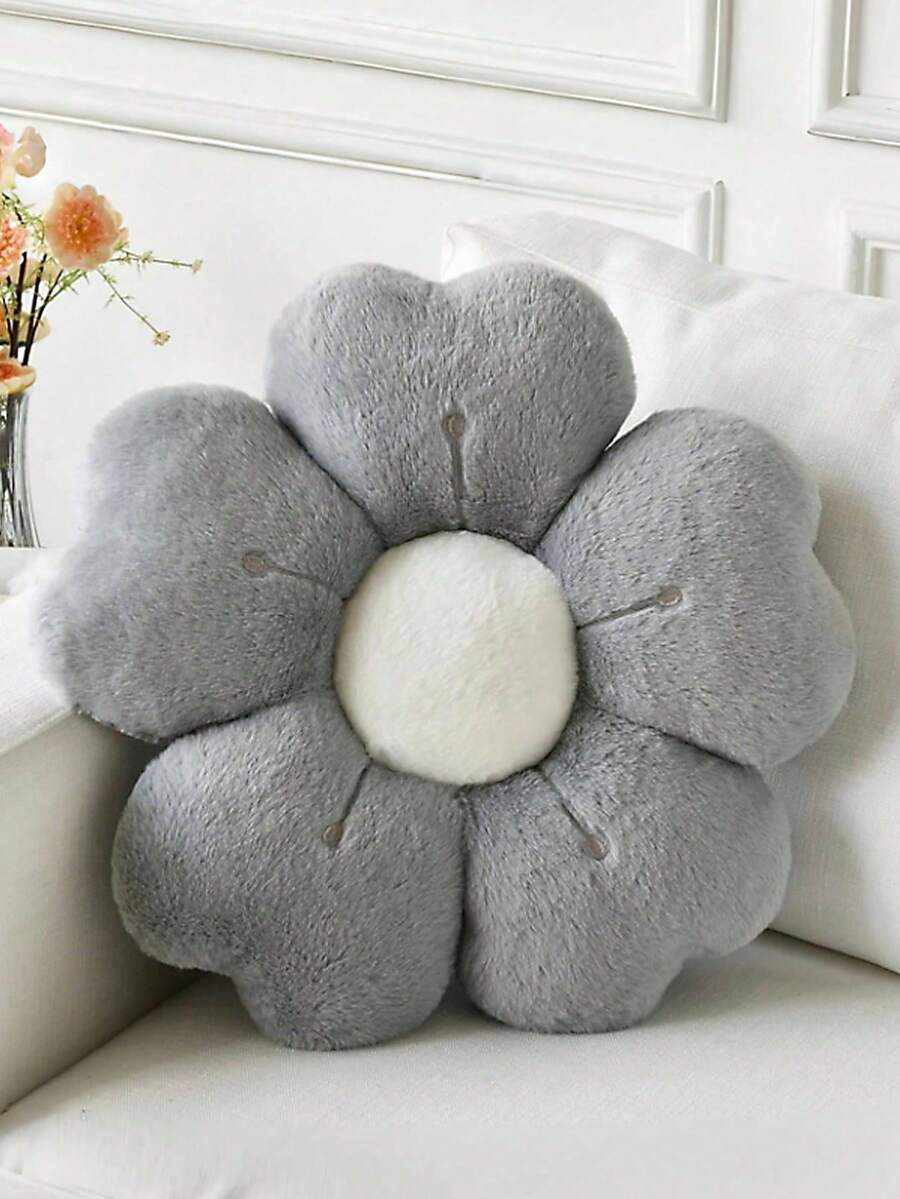 1 件花形枕头，床和沙发装饰抱枕，卧室装饰，宿舍可爱雏菊靠垫，地垫，送给家人和朋友的春季礼物 - 灰色白蕊 - 查看 1