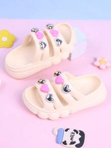 1 paio di sandali per bambine con decorazione a cuore, antiscivolo, scarpe estive con fori da indossare all'aperto, ciabatte da spiaggia