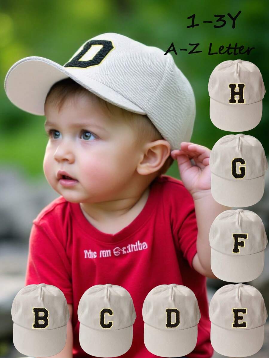 1pc Kids 26 Letter Baseball Cap, Infant Kpop Style Snapback Hat, Suitable For 1-3 Years Old Toddler Boys And Girls, Sun Protection Hat - Beige - View 1