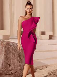 ADYCE Vestido de cóctel ajustado con un hombro, volantes exagerados, abertura y elegante para fiesta, graduación, cena, regreso a casa en verano