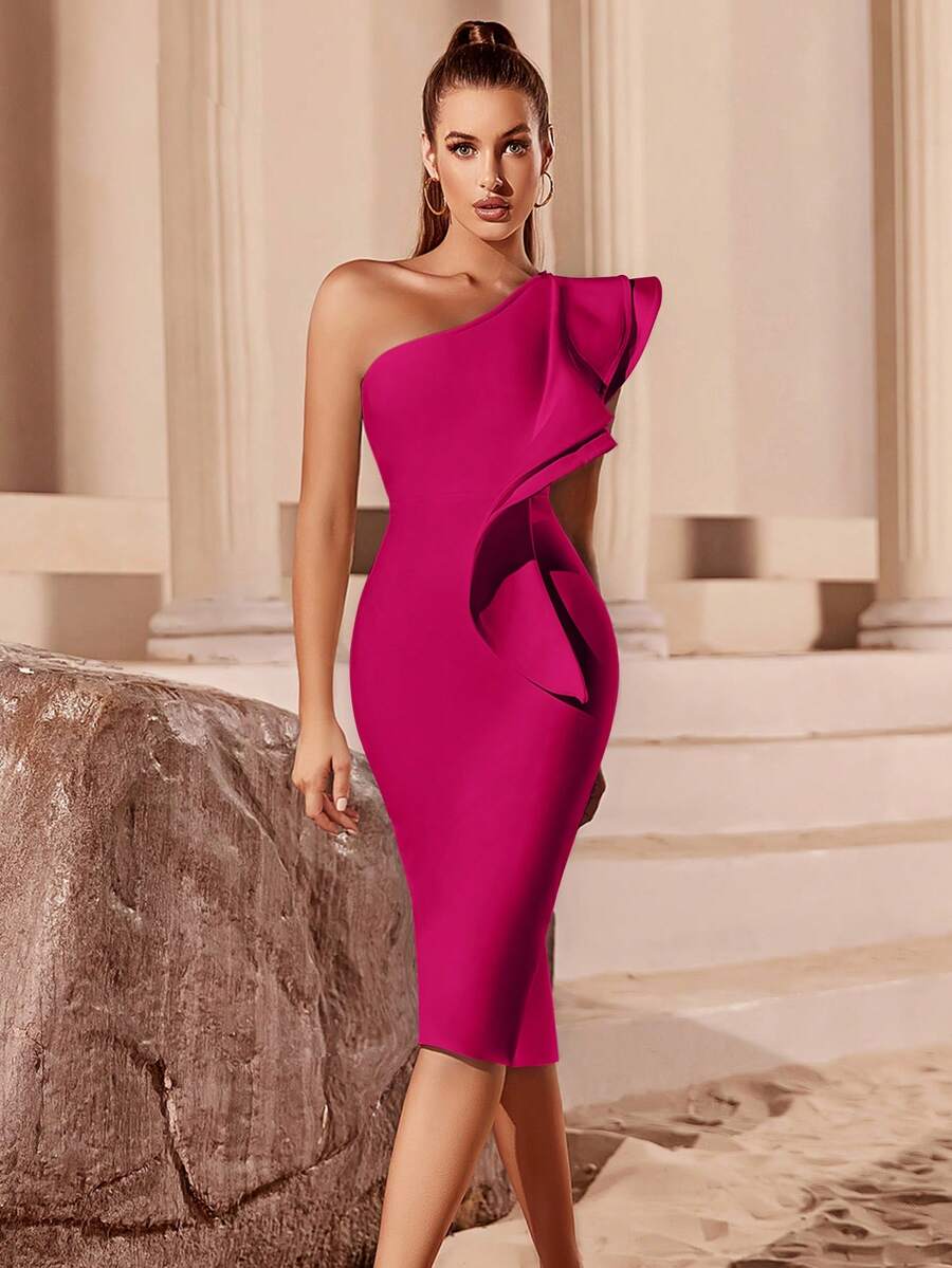 ADYCE Vestido de cóctel ajustado con un hombro, volantes exagerados, abertura y elegante para fiesta, graduación, cena, regreso a casa en verano