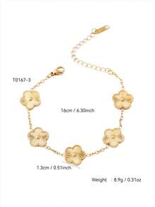 1pc/Set Elegant Minimalist Versatile 18K Gold Plated Stainless Steel Clover Necklace, Bracelet, Earrings & Ring Jewelry Set, Suitable For Women Everyday & Party Wear