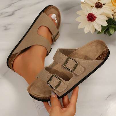 Women Sandals Adjustable Buckle Slip On Cork Footbed Comfortable All Day Wear