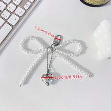 1 件串珠钥匙扣白色仿珍珠蝴蝶结钥匙扣装饰适用于包包手机女士时尚配饰学校字母汽车配件可爱哥特 Y2K - 彩色 - 查看 5