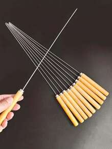 10/20 pièces Set de brochettes de barbecue, brochettes de barbecue en acier inoxydable, brochettes de gril polyvalentes en métal, brochettes de barbecue en acier inoxydable avec poignées en bois, aiguilles de barbecue, parfait pour la cuisson en extérieur, indispensable pour la cuisson en extérieur, fournitures de barbecue, 1 pièce pinceau à huile de barbecue