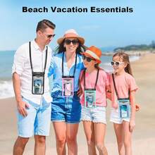 Bolsa impermeable para teléfono de hasta 10 - Paquete de 2 fundas impermeables para 17 16 15 14 Pro S25 S24 Ultra, protector de agua IPX8 para celular, esenciales de playa, imprescindibles de viaje - [Negro + Azul] Funda grande impermeable para teléfono - Ver 8