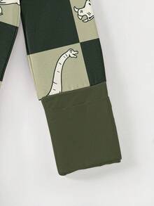 Baby Bamboo Fiber Zip-Up, Dinosaur Print Romper, All-Season Knit Fabric Skinny Fit With Zipper Detail, Boy Baby Clothes, Perfect For Outdoor - màu xanh lá - Xem 4