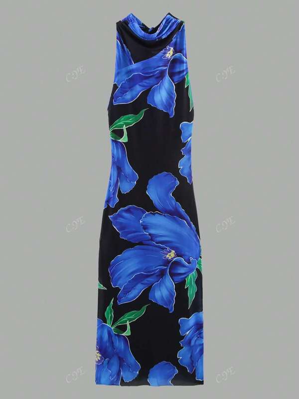 Robe de vacances à fleurs sans dos pour femmes, sans manches et stylée