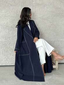 1 件女士新款牛仔时尚长袍，百搭长袍，适合日常、派对、连衣裙，优雅，涤纶 - 阿巴雅 - 查看 5