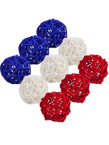 15 Pieces 3 Inch Wicker Ball Decorations, July 4th Rattan Ball Decorations For Home Decor DIY Vase Bowl Filler Decorations B-Aby Room C-Hildren's Room Decorations Wedding Table Decorations (Red, White, Blue) - Multicolor - View 2