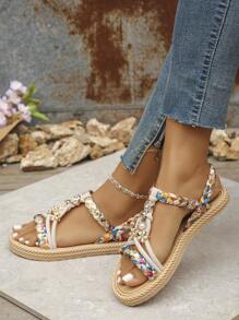 Multi-Color Flat Roman Sandals, New Slip-On Style, Lightweight Casual Summer Beach Sandals