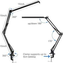 Salandens Lampara de Escritorio, Lampara de Mesa Con Brazo Flexible de 360°, Lampara Led Con 3 Luces Regulables, Blanca, Cálida y Blanca Cálida - Negro - Ver 6