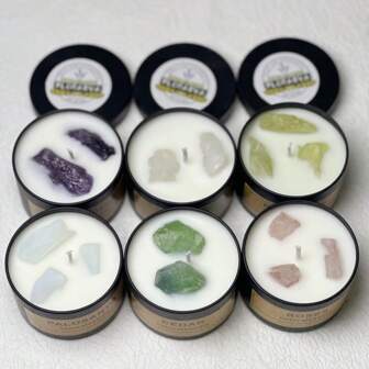 6 Packs Fragrant Candles, Sandalwood/Lavender/Cedar Scents, Handcrafted With Crystal Stone, Long-Lasting Burn, Premium Essential Oil Candles, New Home Gift, For Her/Him, Holiday Gift