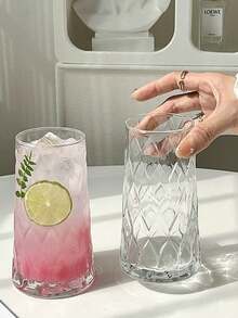 1 pièce, Verre en verre à motif diamant de 480 ml, Verre à eau élégant, Verre à jus à tige haute, Convient pour les boissons d'été, Tasse à boisson transparente, Verre à boire gracieux, Applicable pour le café glacé, le thé au lait, les cocktails, Un cadeau unique pour les adultes, les femmes, les amis, Convient également pour le bar à la maison, les fêtes, les fournitures scolaires. - Multicolore - Voir 5