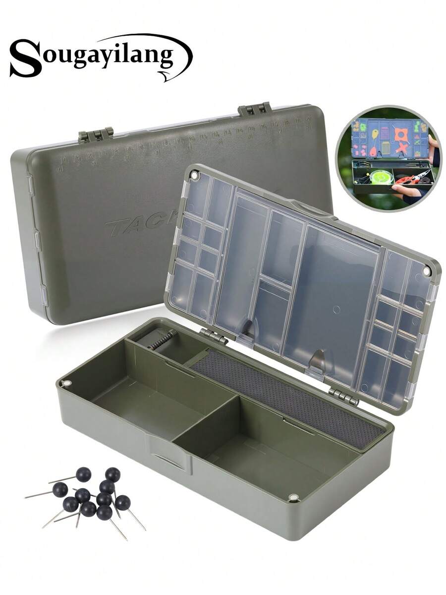 SOUGAYILANG 1PC多功能渔具鲤鱼钓鱼配件线组多层塑料收纳盒二合一鲤鱼配件盒带刻度欧式鱼线盒Ronny渔具组渔具收纳 - 墨綠色 - 查看 1