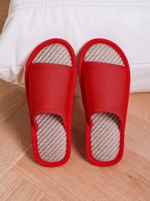Women's Red Linen Slip-On Slippers, Summer New Breathable Anti-Slip Linen One-Toe Flip Flops, Casual Couple Style Open Toe House Slippers