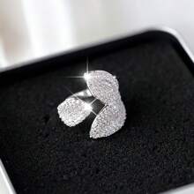 1pc Cubic Zirconia Leaf Rings For Women, Casual Index Finger Accessory,Exaggerated Decor,Elegant Statement Piece For Female, Perfect For Party, Birthday, Anniversary Gift