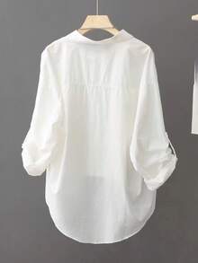 女士轻薄防晒卷边长袖衬衫 - 白色 - 查看 2