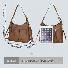 Set di borse da donna di grandi dimensioni realizzate in pelle PU di alta qualità: borsa a mano, borsa a tracolla, shopper e portafoglio – elegante borsa da città/lavoro – shopper, borsa da spiaggia, borsa piccola - Castano - Visualizzare 9
