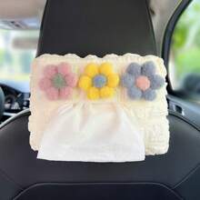 Capa para caixa de lenços de papel floral com 3 peças, suporte para lenços de papel pendurado no encosto do banco do carro em poliéster, protetor de cinto e ombro, decoração de interiores, acessório para veículos