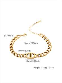 1pc/Set Hip Hop Punk 18K Gold Plated Stainless Steel CD Cuban Chain Necklace And Bracelet Jewelry Set, Suitable For Daily Wear And Parties, Accessories