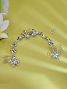 1 件优雅水晶额头发带新娘婚礼发饰带梳子，闪亮女士派对婚礼伴娘发饰 - 銀色 - 查看 6