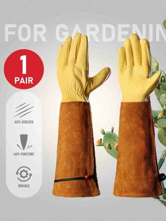  1 Pair Of JOISIV Professional Gardening Gloves - Unisex, Thorn-Proof Rose Pruning Gloves With Adjustable Cuff For Insect Resistance. Made From Breathable Cowhide Leather With Long Forearm Protection. Ideal Gardening Gifts And Tools, Suitable For Garden, Yard, Greenhouse, Orchard, And Farm Work.,Garden Tools, Gardening Tools For Garden