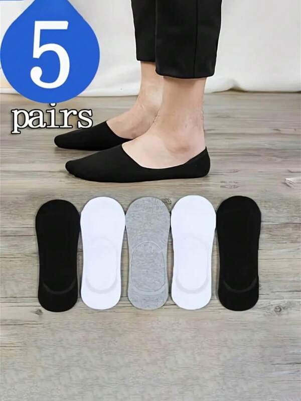 5 paia di calzini leggeri estivi traspiranti antiscivolo da uomo - Calzini casual e formali unisex in colore unico, comodi, antiscivolo | Calzini minimalisti | Calzini invisible