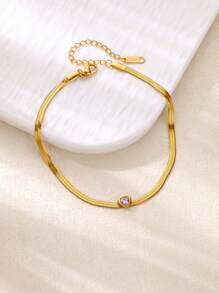 1PC Zirconia Birthstone Heart Anklets For Women Gold Color Stainless Steel Heart Anklet Wedding Birthday Luxury Jewelry Gift