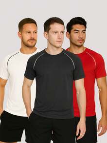 Kit With 3 T-Shirts Dry Fit Shirts Plain Black-White Gray Men's Short Sleeve - Casual - Training - Gym - Sports - Exercises - Running-Party - màu đen - Xem 1