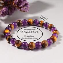 1 Stück 8mm Natürlicher Tiger-Auge Stein Armband, Gelber Tiger-Auge & Amethyst Perlen Elastik Armband, Mehrzweck-Armband für Herren und Damen