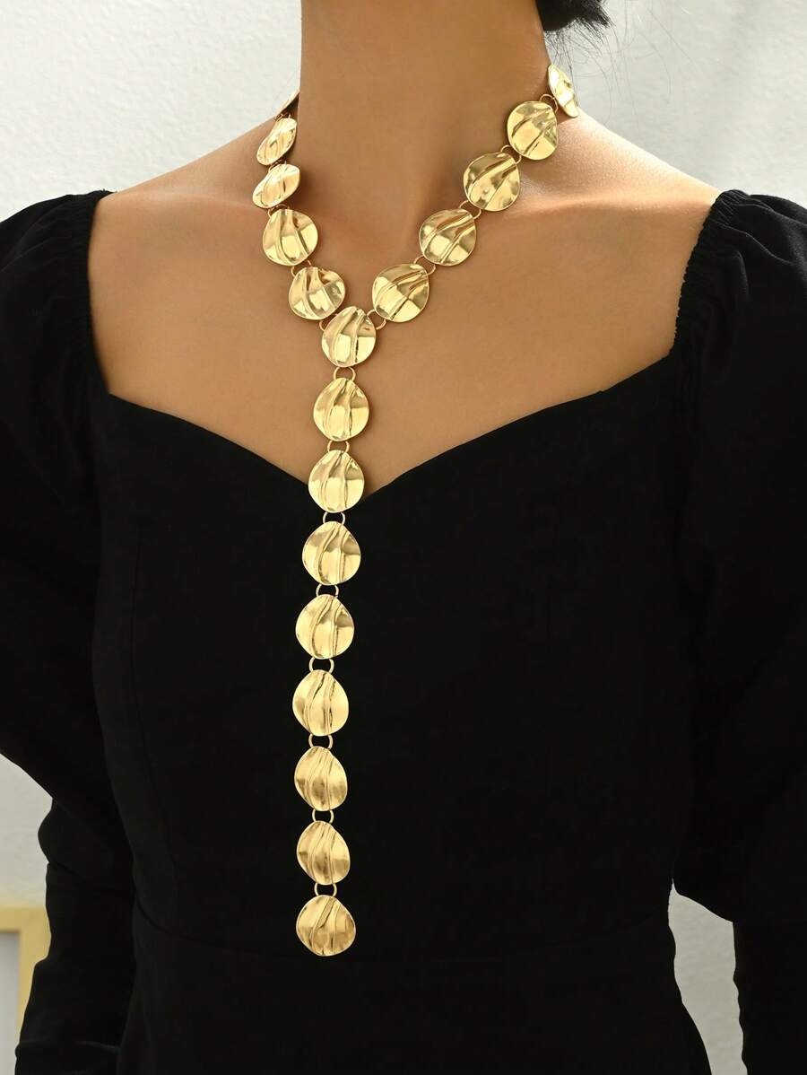 1pc Elegant Metallic Disc Y-Necklace, Versatile Accessory For Women's Summer Holiday, Date, Music Festival, Party, Gift