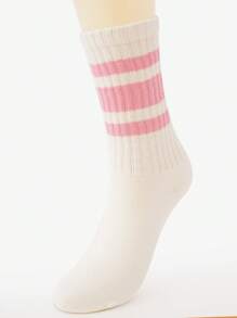 1 par/5 pares de calcetines a rayas de color de dopamina, para uso doméstico, fitness, transpirables y que absorben la humedad, calcetines largos de tubo para mujeres, aptos para todas las estaciones