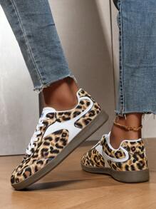 Nuove scarpe da donna piatte con lacci e stampa leopardata, adatte per feste, uso quotidiano, casual, moda sportiva, all'aperto, comodi, scarpe neutre per coppie