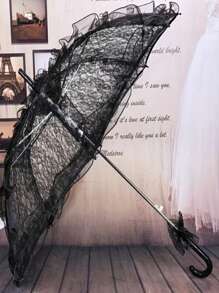 2 Pieces Romantic Bridal Wedding Props, Umbrella And Fans, European Ripple Elastic, Outdoor Wedding Decoration Set